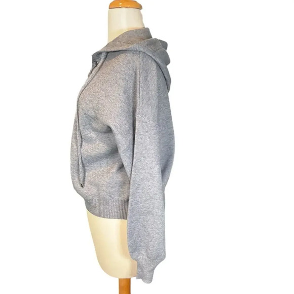 Philosophy Gray Sweater Knit Hoodie Balloon Sleeve Lace Up Neckline Size Small - Picture 2 of 12